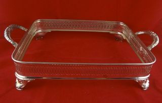Vintage Silverplated? Silver Tone Casserole Dish Holder Tray With 2 