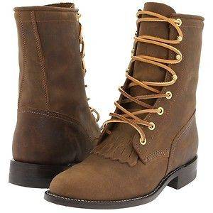   Justin Classic Western 8 Lace Up Roper Boot Bay Apache Brown L0555