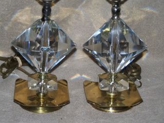 Vintage Imported Cut Crystal 2 Boudoir Bedroom Dresser Table Lamps