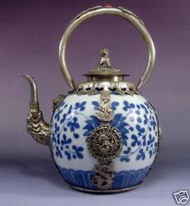 antique blue white teapot