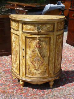   LOUIS XV XVI PAINT DECORATED COMMODE DEMILUNE HALL CONSOLE TABLE