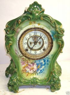 Ansonia Royal Bonn La Mine porcelain antique clock