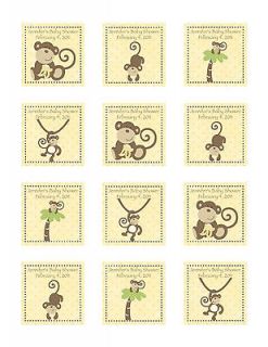 24 Personalized CoCaLo Monkey Time Baby Shower Favor Stickers