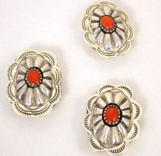 Navajo Red Coral Silver Concho SET of 3 Button Covers
