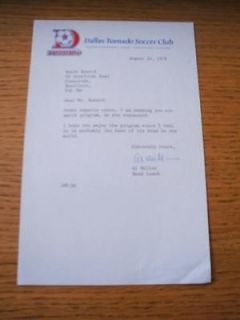 14/08/1978 Dallas Tornado Official Letter Headed Paper   Note Signed 