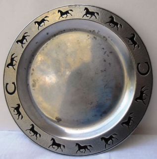 Vintage Pewtarex Pewter Plate with Horses & Horseshoes