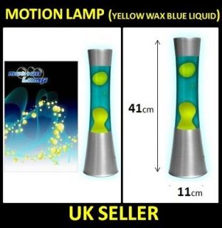 MOTION BLISS NOVELTY GLITTER TABLE GLASS LIGHT YELLOW WAX BLUE LIQUID 