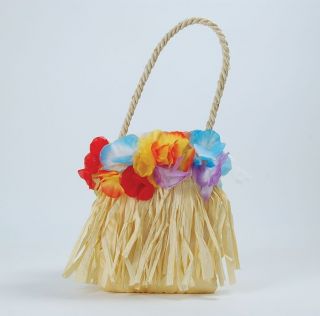 Hawaiian Hula Flower Raffia Handbag Bag Beach Party Fancy Dress