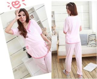 New Maternity Nursing pyjama sets top AND pants pink red cotton 07231