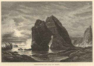 Freshwater Bay; Isle of Wight UK; 1875 Woodcut Book Plate View by E 
