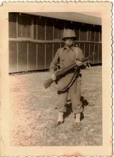 Vintage Antique Photograph Military Man With Helmet and Gun Rifle