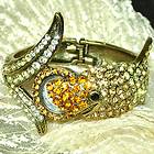 Gold Orange swarovski crystal peacock bracelet watch 0058
