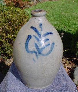 Primitive Northeastern Stoneware Jug with Cobalt Tree