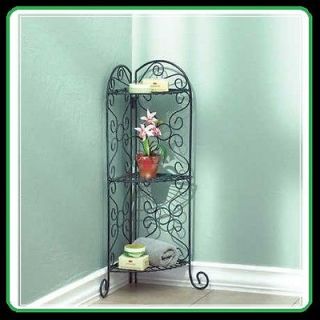   WROUGHT IRON Corner Plant Stand CLASSIC Indoor/Outdoor Shelves NEW