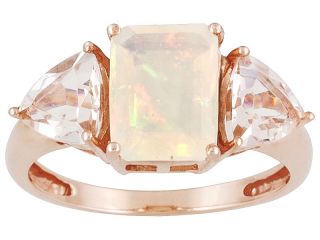   Cut Opal & Pink Peach Morganite 10k Pink Gold Ring 