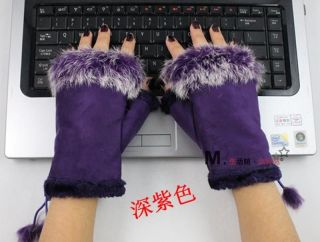 New Womens Rabbit Fur Hand Wrist Warmer Fingerless gloves 8 colors