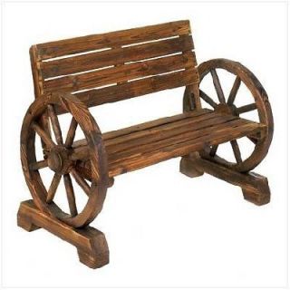 Outdoor Bench Rustic Country Wagon Wheel Design Wood Love Seat Sized