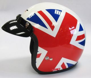   BRITAIN MOTORCYCLE MOTORBIKE OPEN FACE HELMET UNION JACK BRITISH FLAG