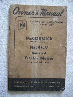 IH McCORMICK 25 V SICKLE BAR MOWER OPERATOR MANUAL