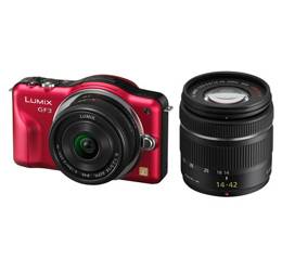 Panasonic Lumix DMC GF3W 12.1 MP Digital Camera Pink (2 lens Kit) with 