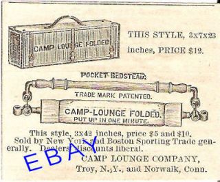 OLD 1876 CAMP LOUNGE FOLDED CAMPING CHAIR AD TROY NY