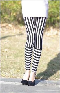   Vertical Zebra Black White striped Printed Tights Pants Leggings D8