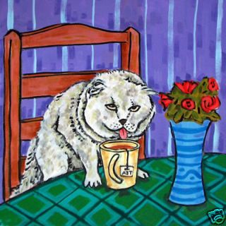 scottish fold cat coffee animal art tile coaster gift