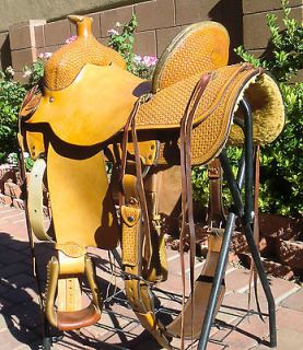 Used 15 handmade Double J western ranch roping cutting saddle