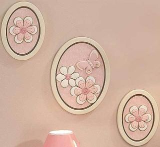 Pink White Beige and Brown Floral Flowers & Butterfly Girl Kids Wall 