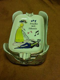   Music Themed Ashtrays in Holder; Gold Trim; Paper Stamp Occupied Japan