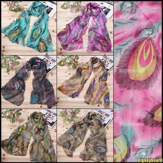 New Womens Large Long Peacock Feather Scarf Shawl Wrap Stole