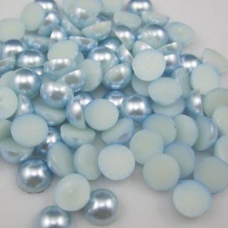 100pcs Jewelry Blue Half Pearl Beads Flat Back 8mm Scrapbook for Craft 