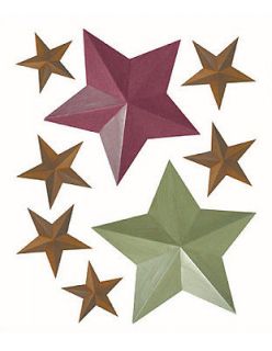 Rustic Barn Stars Wallies Peel & Stick Green Gold Burgundy Star 
