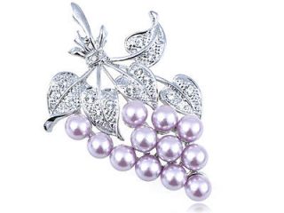   Crystal Elements A Bunch of Lavender Faux Pearl Bead Grapes Pin Brooch