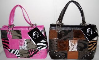  PATCHWORK Animal Print & C C PATTERN Shoulder Bag Patchwork Purse 