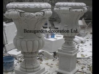 Marble outdoor plant pots with flower sculpture large