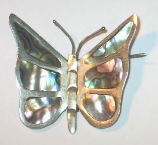 Vtg 1970s Inlaid Abalone Pearl Shell BUTTERFLY Brooch/Pin Mexico 