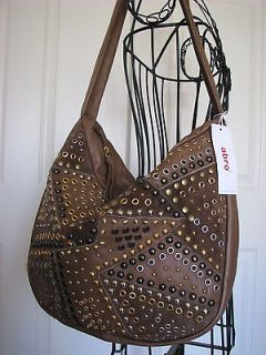   IN ITALY~SOFT SLOUCHY PATCHWORK LEATHER METAL STUDDED HOBO BAG~NWT