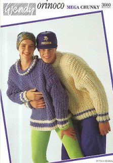 Knitting Pattern Lady/Man Fisherman Rib Sweater Mega Chunky 32 44
