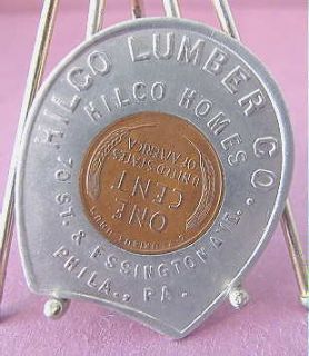 1958 Penny Encased Coin Good Luck Horseshoe TOKEN Hillco Lumber 
