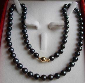 Charming 7 8mm Black Tahitian Cultured Pearl Necklace 18