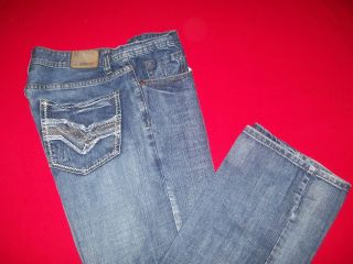 Dark Distressing Denim FLYPAPER BOOT CUT jeans 32 x 31