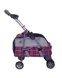 Pink Plaid 3 In 1 Pet Dog Cat Stroller/Carri​er/Car Seat