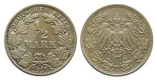 d129 GERMANY 1/2 HALF MARK 1918 SILVER COIN DEUTSCHES REICH