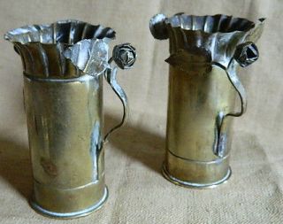 WW1 1914 LOT OF TWO TRENCH ART ROSE VASES RECYCLED ARTILLERY 