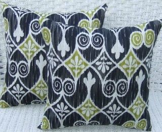   WAVERLY IKAT BLACK & GREEN IN / OUTDOOR DECORATIVE THROW PILLOWS