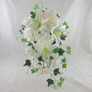 Wedding Silk Flower White Gardenia Lily Hanging Bouquet