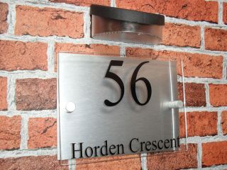 house sign with solar light / modern house sign / house plaque 
