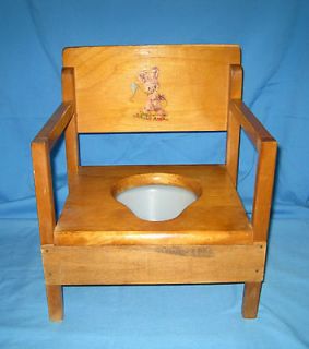   WOODEN/WOOD BABY POTTY CHAIR W/Org PAN & Bunny Rabbit/Kite Decal