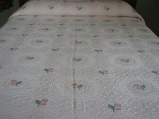 Pink White BATES VINTAGE BEDSPREAD, THROW, BLANKET ~ INTRICATE LACE 